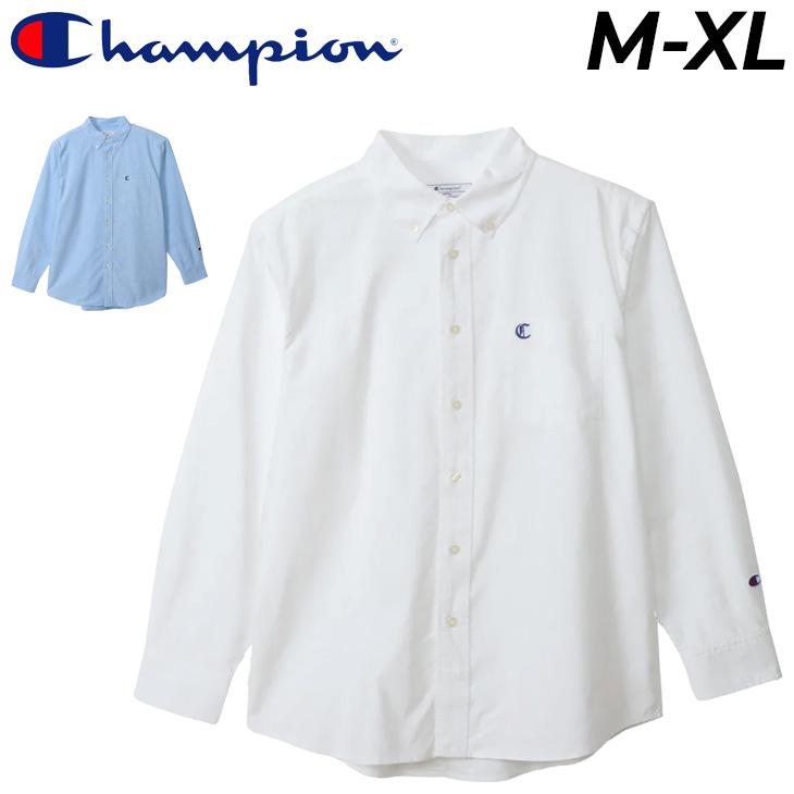 Champion ホワイト長袖シャツ Champion（チャンピオン） 長袖シャツ メンズ オックスフォード ボタン