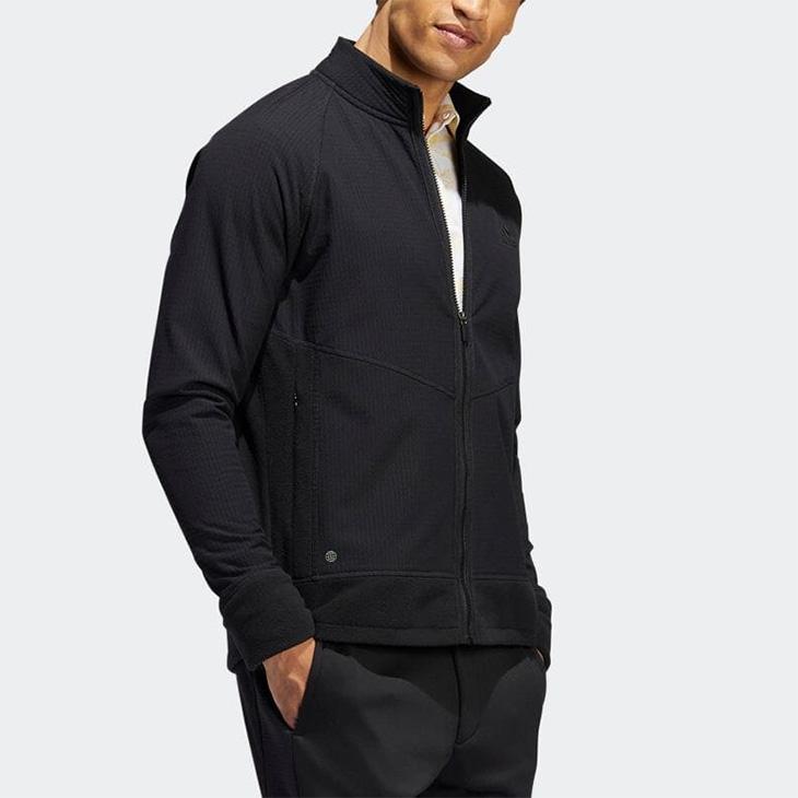 新品adidas ジップアップジャケット 黒　フリースセットアップ　ゴルフ秋冬 adidas アディダス メンズ ブルゾン ゴルフウェア GOLF 長袖