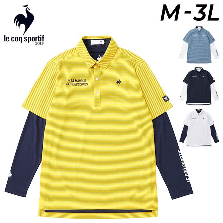 サイズ：LL LE COQ GOLF ルコックゴルフ 2023年 インナー付 半袖ポロシャツ ボーダー ホワイト系 [240101486252] ゴルフウェア メンズ ストスト LE COQ GOLF ルコックゴルフ 2023年 インナー付 半袖ポロシャツ