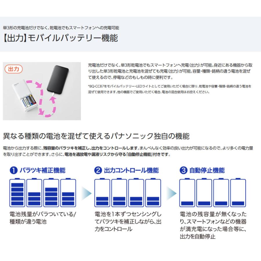 Panasonic（パナソニック） USB入出力付急速充電器 BQ-CC87L 電池式