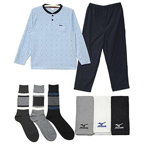男の子向けプレゼント集結 ノーブランド品 371 8016サックス M ソックス タオル パジャマ ギフトセットa メンズ 下着 靴下 部屋着