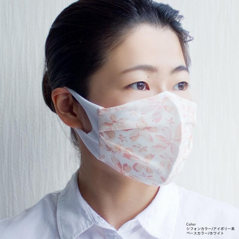 高品質の激安 花柄シフォン付きマスク04 日本製 布マスク UVカット 日焼け防止 紫外線対策 洗える ピンクブルー ホワイト アイボリー ネイビー  小包装 和のこのみ