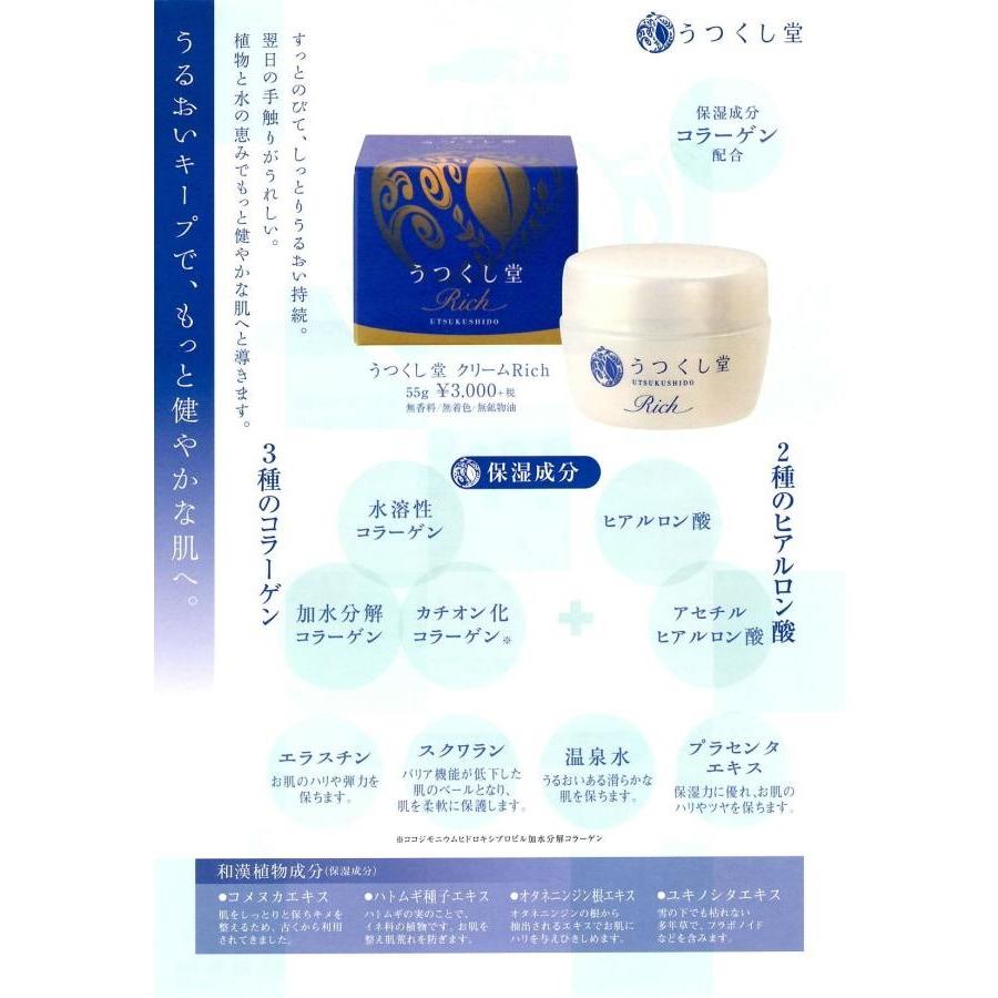 うつくし堂 クリームRich 55g 化粧品 コラーゲン ヒアルロン酸 保湿クリーム 富山 とやま 廣貫堂 ミリオナ化粧品｜wa-mu｜03