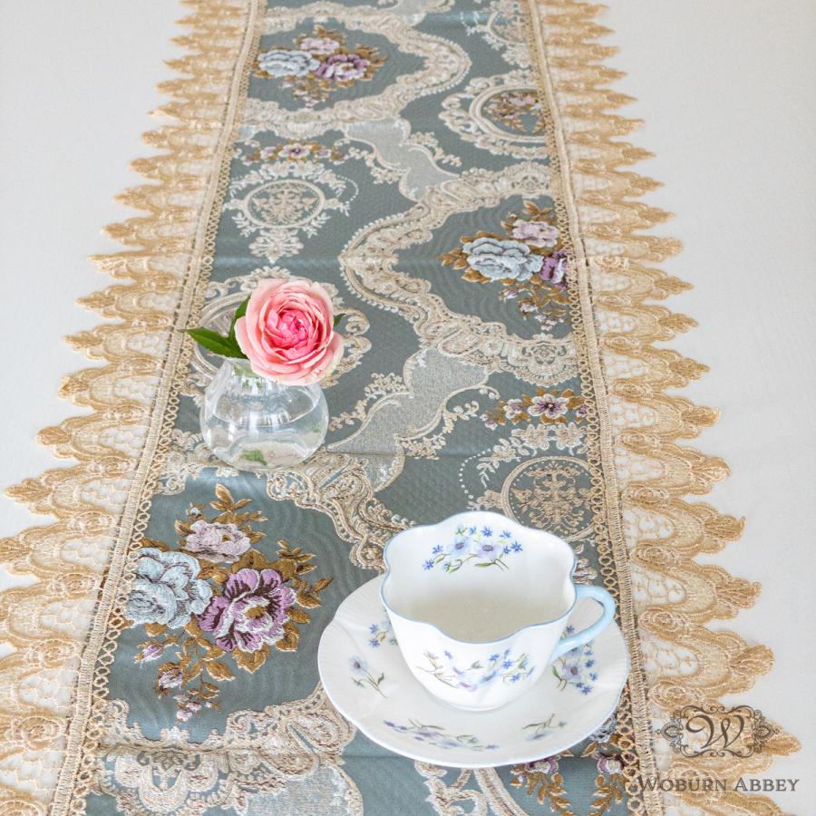 テーブルランナー おしゃれ 青 ブルー 40×180 布 レース 花柄 テーブルランナー おしゃれ 青 ブルー 40×180 布 レース 花柄