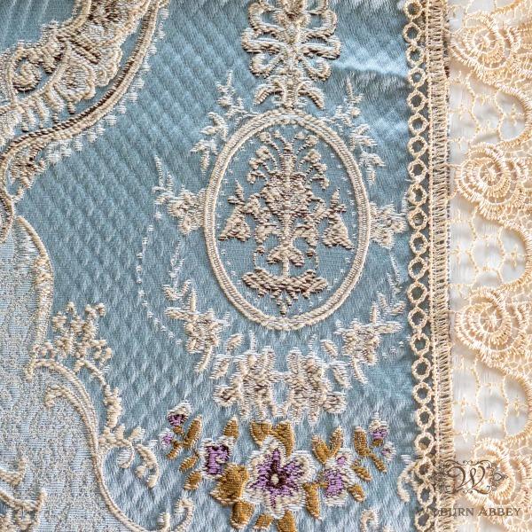 テーブルランナー おしゃれ 青 ブルー 40×180 布 レース 花柄 バラ