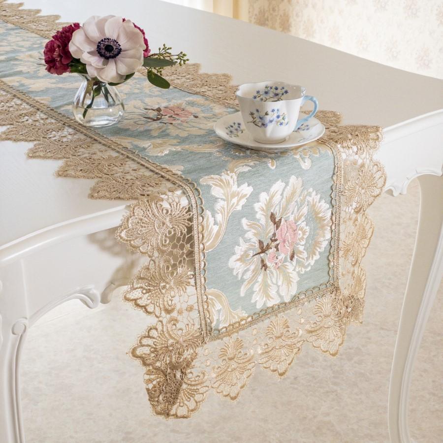 テーブルランナー おしゃれ 青 ブルー 40×180 布 花柄 バラ 刺繍 テーブルランナー おしゃれ 青 ブルー 40×180 布 花柄 バラ 刺繍