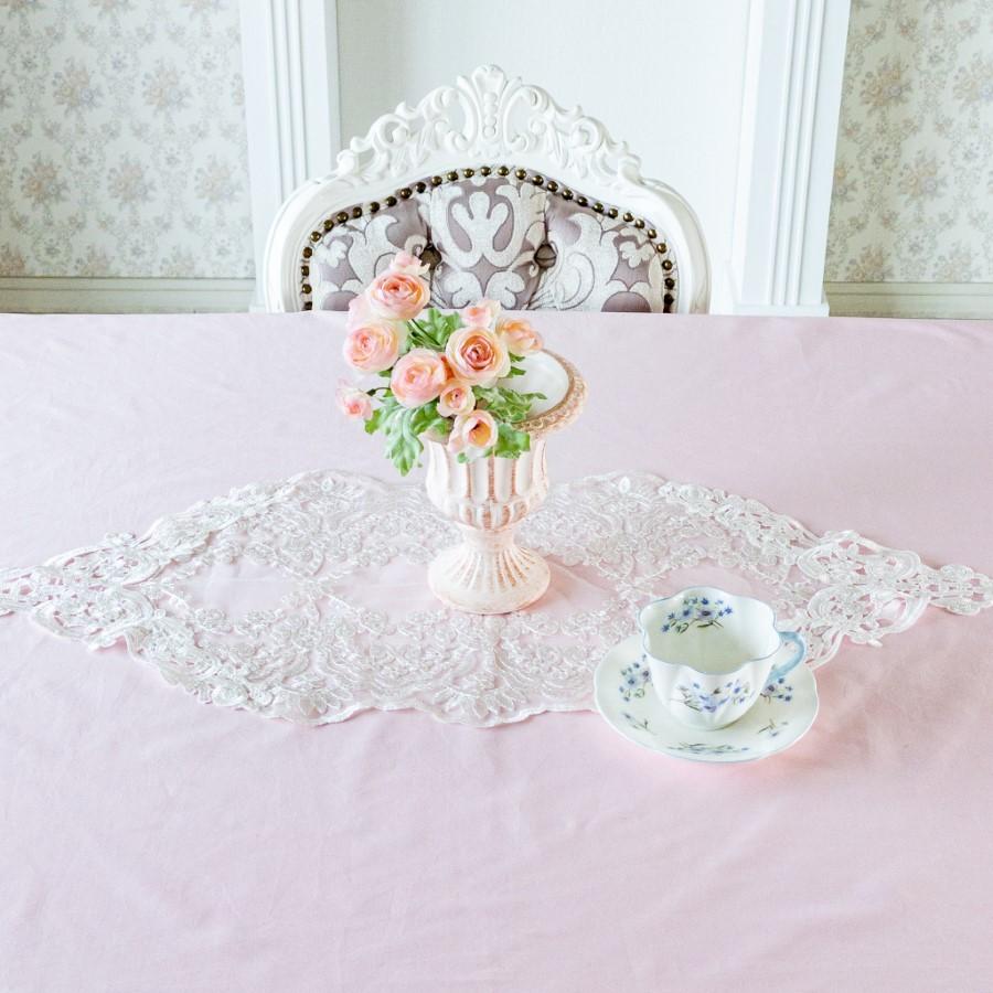 テーブルセンター レース 布 小 刺繍 白 ホワイト おしゃれ 楕円 ドイリー 花柄 フランスアンティーク風 30×70 テーブルセッティング、リネン 新品 未使用 ドイリー レース 刺繍 花柄 2枚セット 楕円 丸 アンティーク