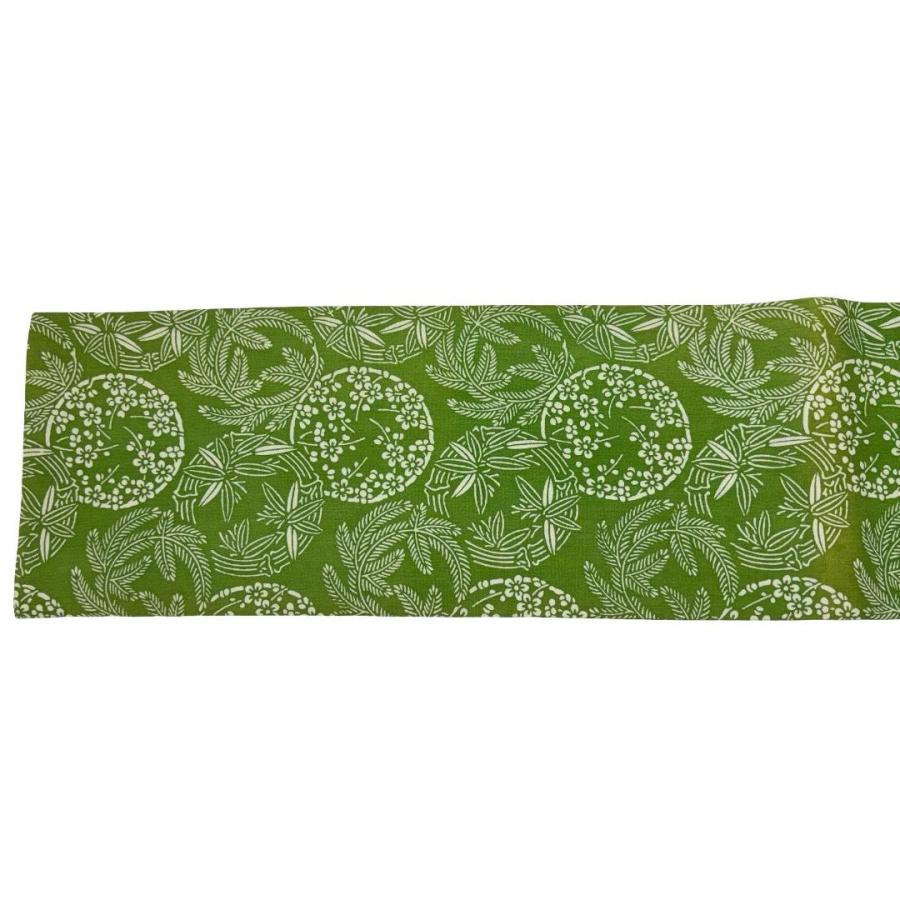 半幅帯 竺仙 型染 竹に花模様 リバーシブル 常盤色 D-2147 着物 きもの