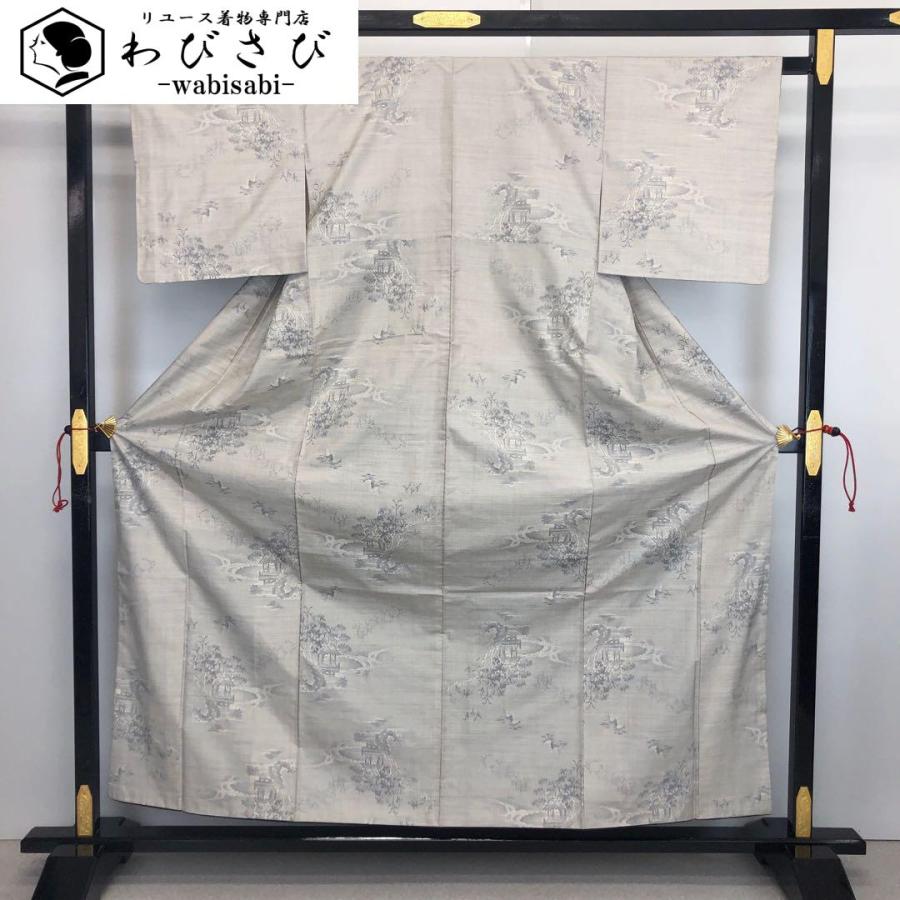 本場白大島紬 カタス7マルキ 山の風景柄 乳白色 K-3491 : k-3491  