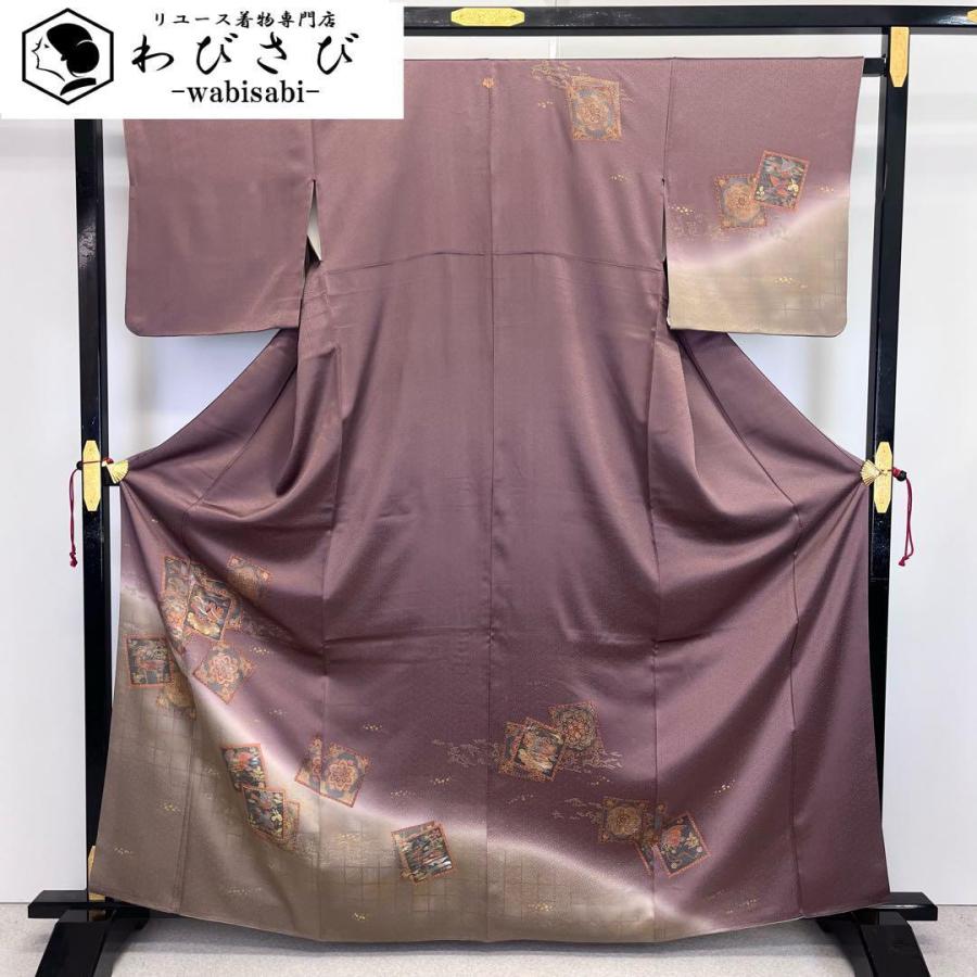 訪問着 友禅 花模様 暈し 薄鼠色 割引 金駒刺繍 金彩 K-5499 訪問着