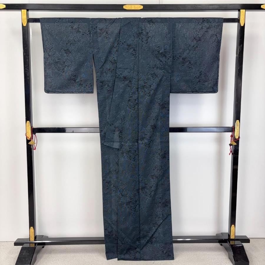 夏着物 紗紬 風景模様 紺鉄色 しつけ糸 K-5976 着物 きもの kimono 