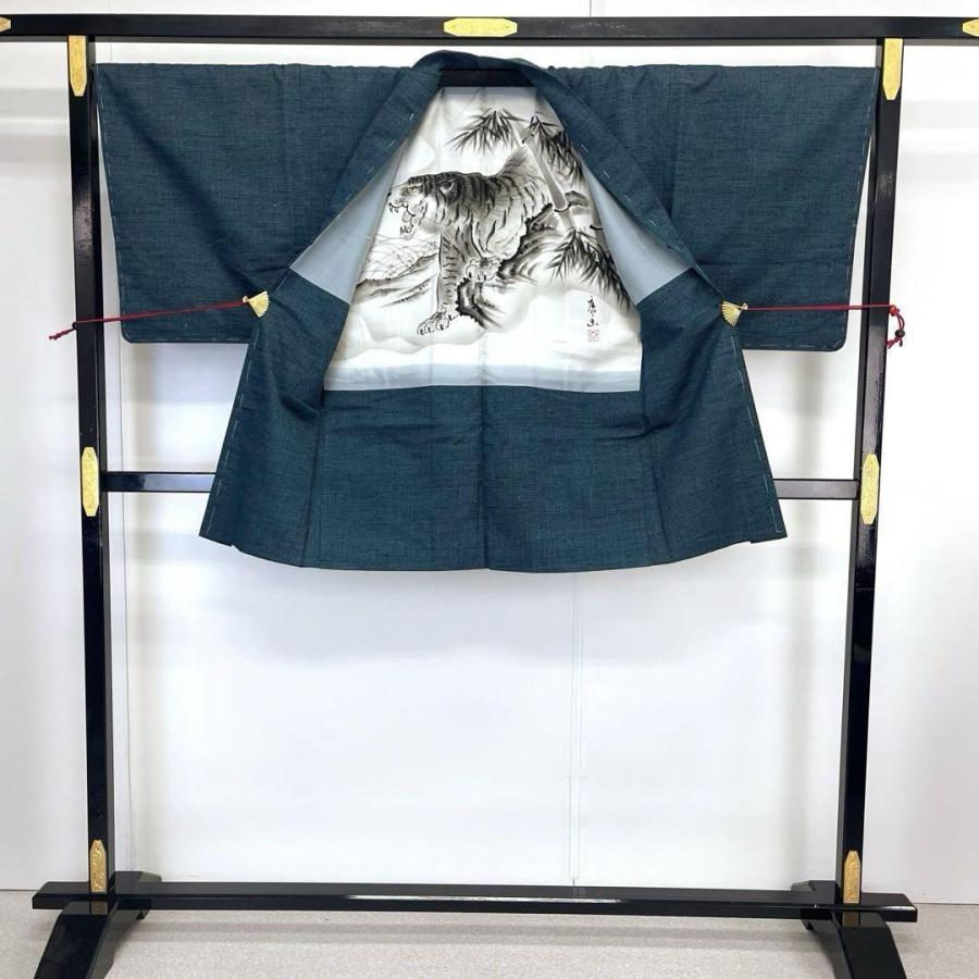 男着物 アンサンブル 紬 藍鉄色 無地 しつけ糸 M-1089 着物 きもの 