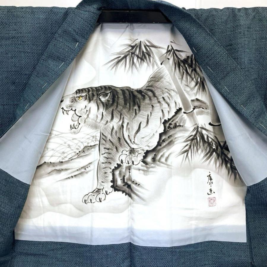 男着物 アンサンブル 紬 藍鉄色 無地 しつけ糸 M-1089 着物 きもの 