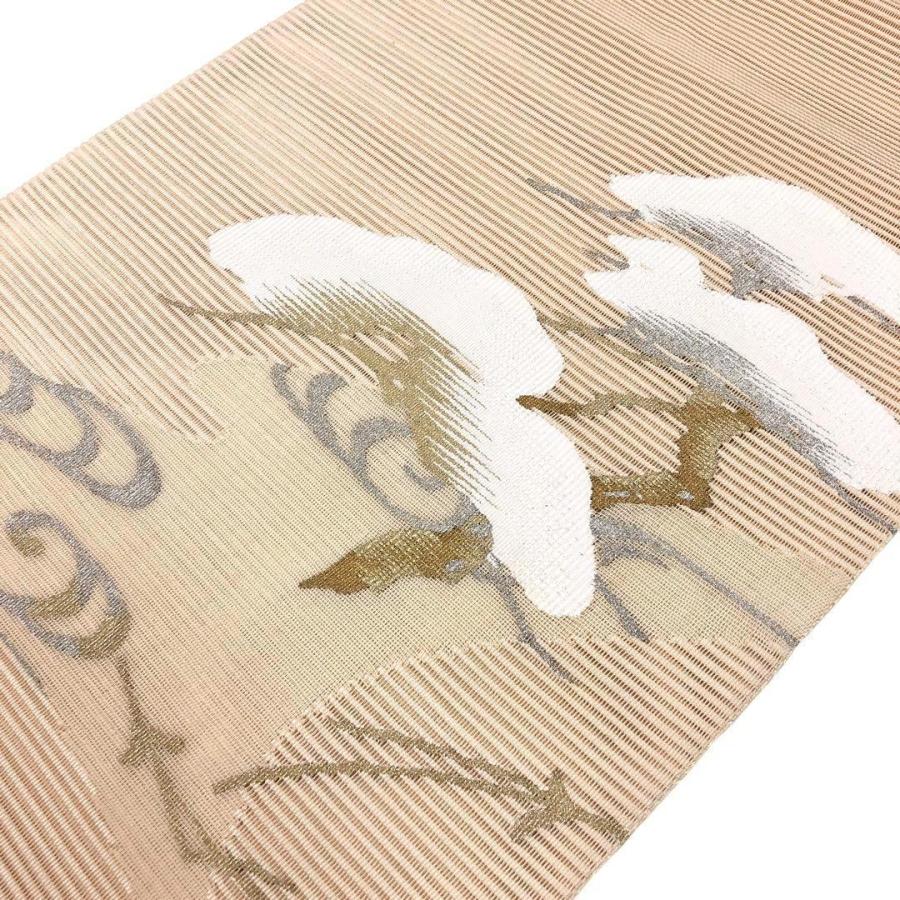 中古品 正絹 名古屋帯 塩瀬 絽刺し刺繍 お太鼓柄 中古品 正絹