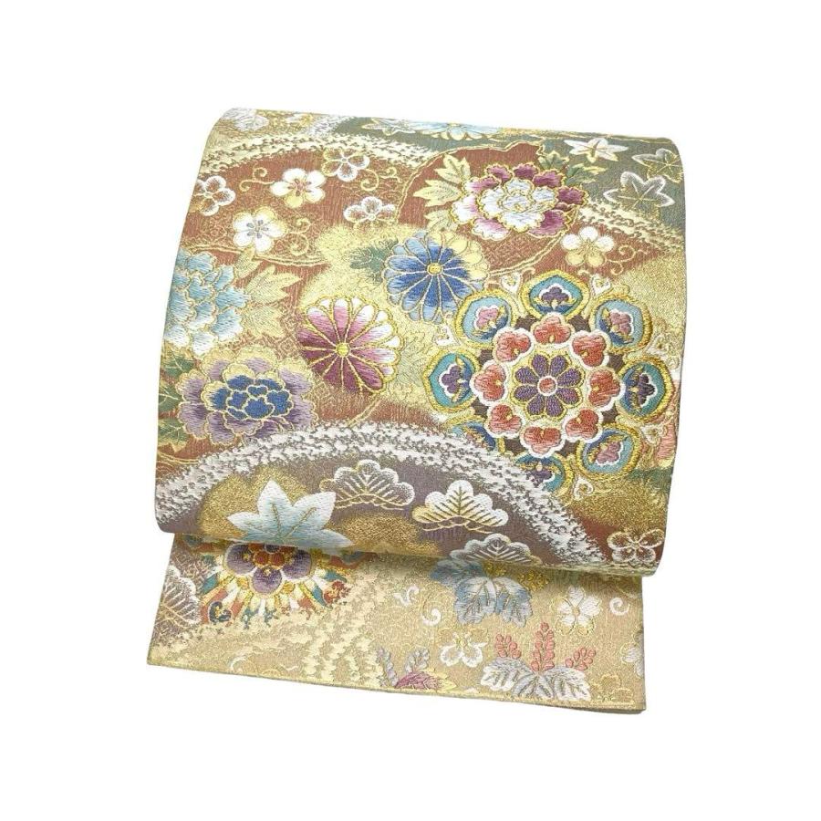 袋帯 美しい華柄模様 菊 牡丹 桐 紅葉 金銀糸 金色 O-4147 : o-4147  