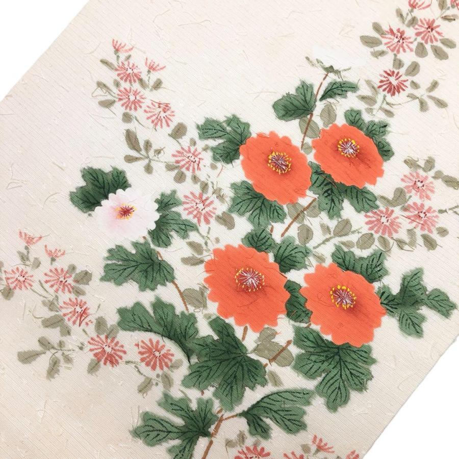 越後屋 名古屋帯 花模様 作家もの 着物 042w p 名古屋帯 真綿紬 花柄