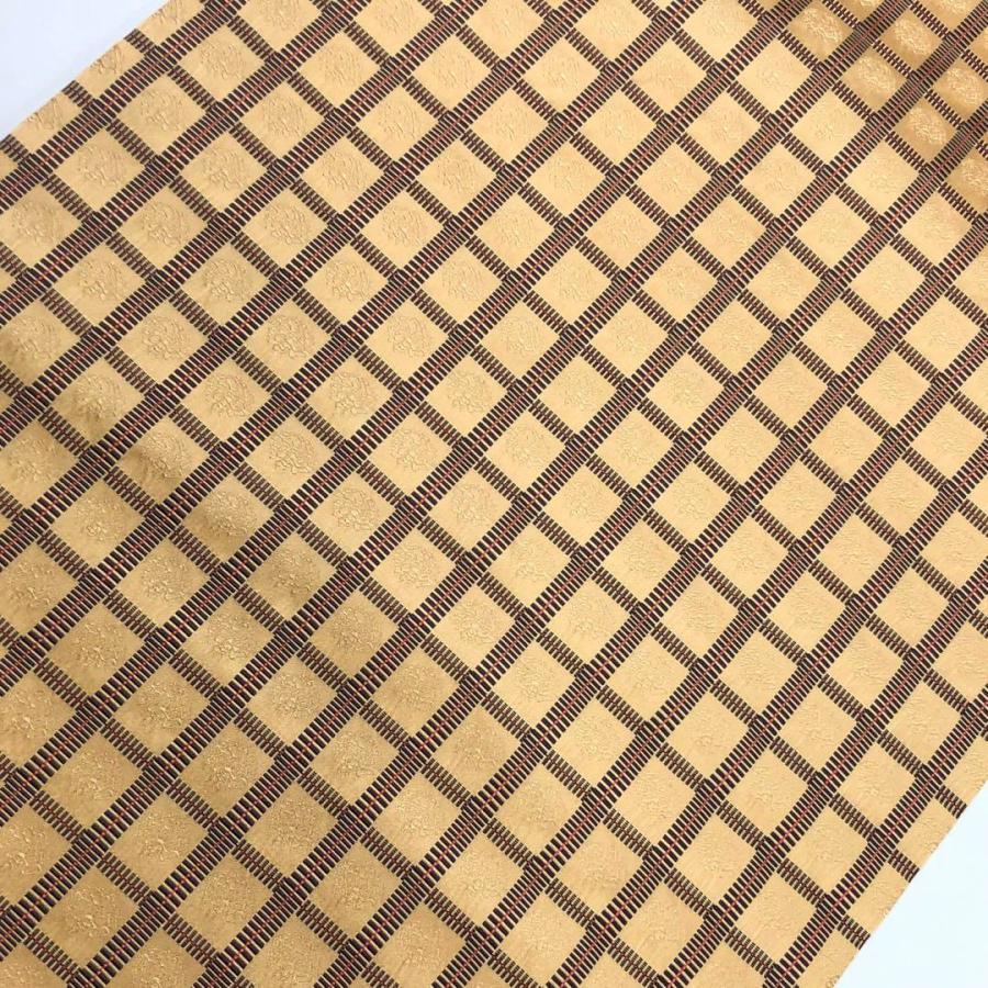 名古屋帯 格子柄に抽象模様 麦藁色 O-4921 名古屋帯 格子柄に抽象模様 麦藁色 O-4921 着物 きもの kimono