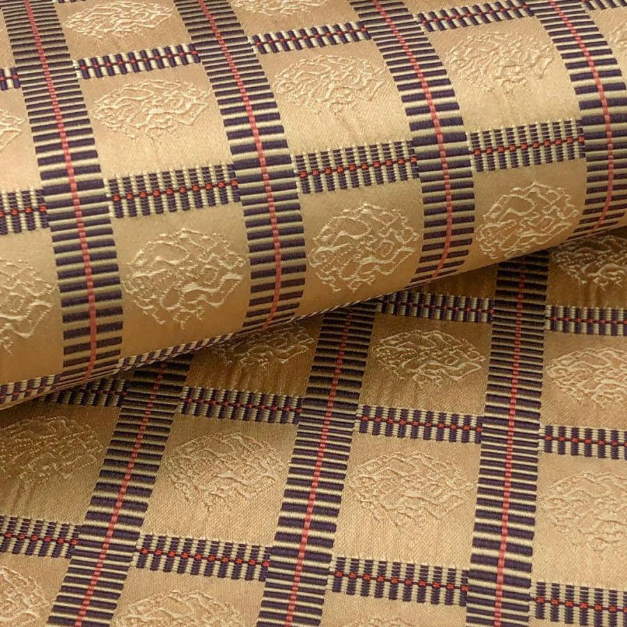 名古屋帯 格子柄に抽象模様 麦藁色 O-4921 着物 きもの kimono