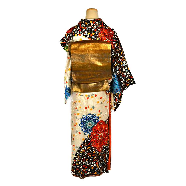 アンティーク 振袖 金駒 銀駒 金彩 銀彩 正絹 扇 身丈162cm 振袖 豪華 金