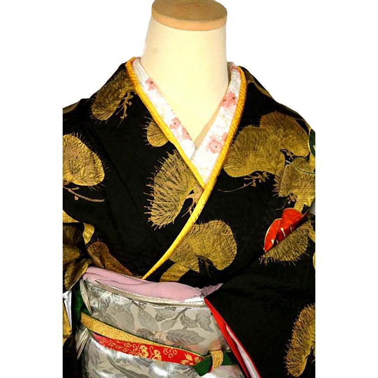 高級 振袖 青色 花柄 身丈172.5cm 裄丈67cm M 牡丹松竹梅金彩