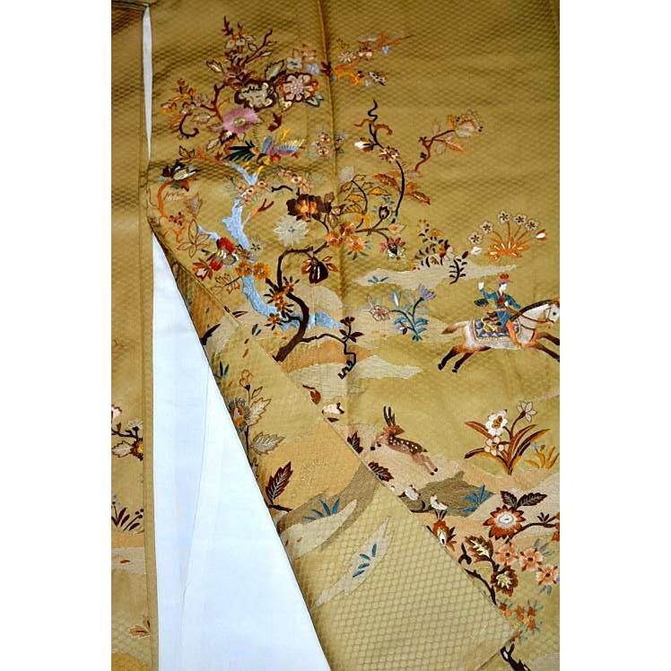 未使用品礼装用正絹刺繍.鶴模様(白)長襦袢(袖仕付け糸)やまと購入品