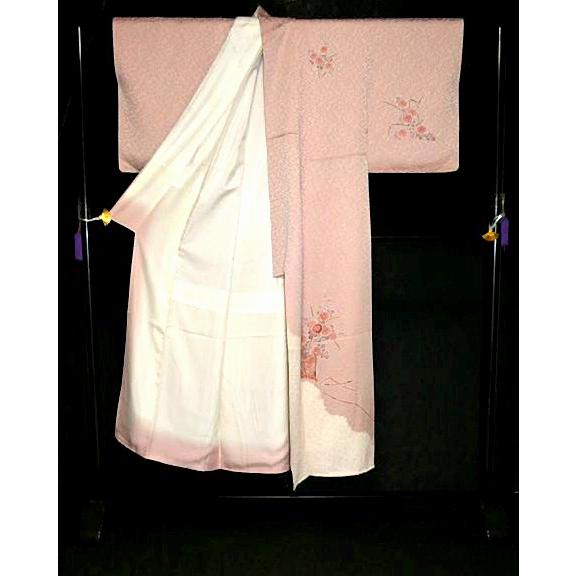 白 結城紬 うさぎ 刺繍 着物 単衣 正絹 銀座【A-4011】単衣 結城紬 鴇浅葱