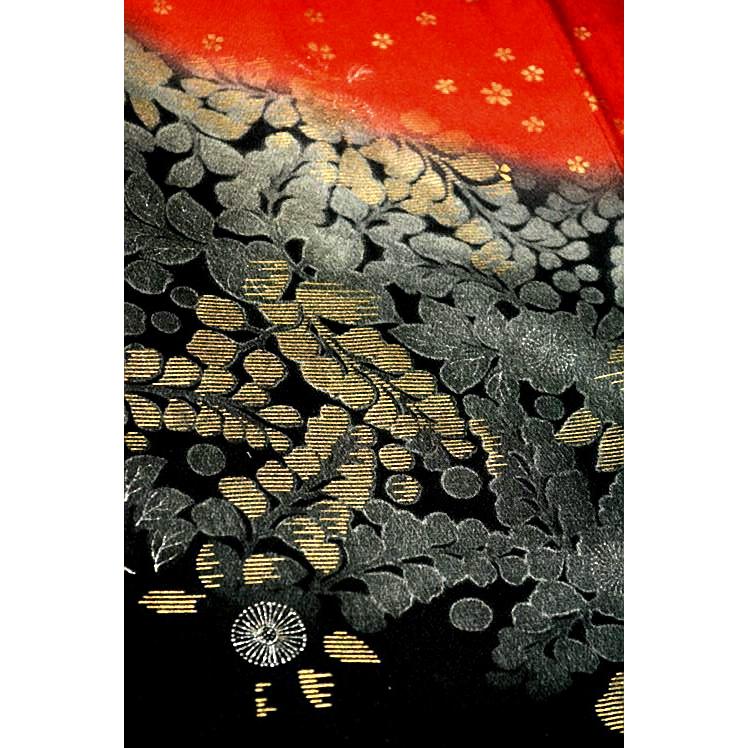 美品 本振袖 振袖 黒 銀通し 古典柄 吉祥文様 鳥 身丈172cm