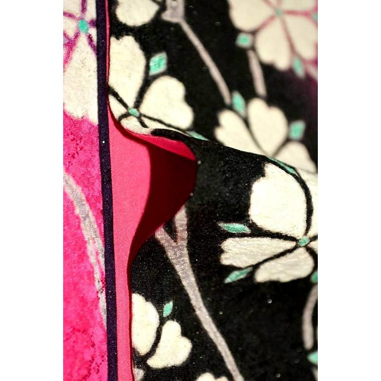 美品　黒地　桜の花　笹模様　流水　逸品　振袖　フルセット 振り袖 美品黒地桜の花笹模様流水逸品振袖フルセット 振り袖