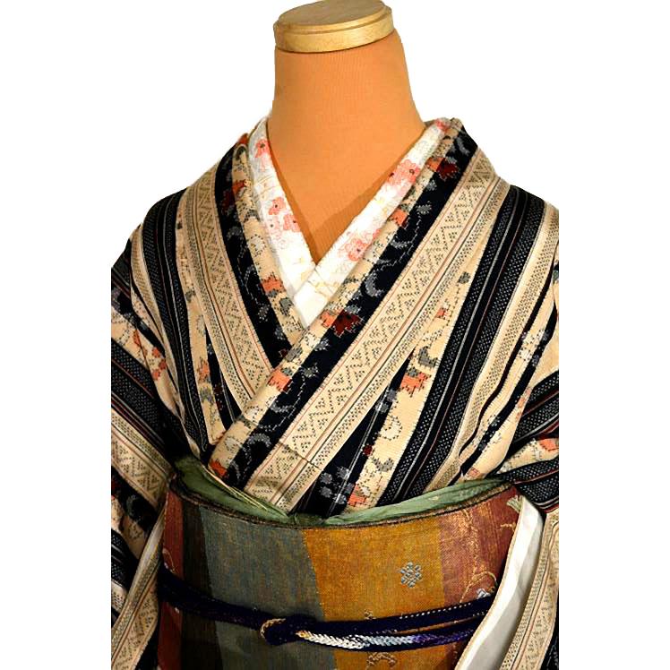 小紋 中古 着物 送料無料 身丈163cm 裄丈64cm 最高級 未使用品 紬