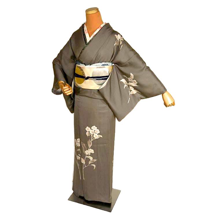 上品な付下げ 中古 着物 送料無料 最高級 美品 花柄 1つ紋 身丈165.5 