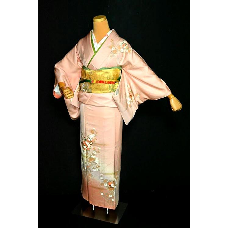 訪問着 中古 着物 送料無料 最高級 美品 暈し染め 金彩 雪輪 桜 菊 
