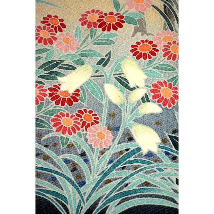 黒留袖 中古 着物 送料無料 最高峰 新品同様 十日町友禅作家・岡村蒼風 暈し染め 風景 花柄 比翼付身丈155.5ｃｍ 裄丈64.5ｃｍ 正絹 結婚式_12