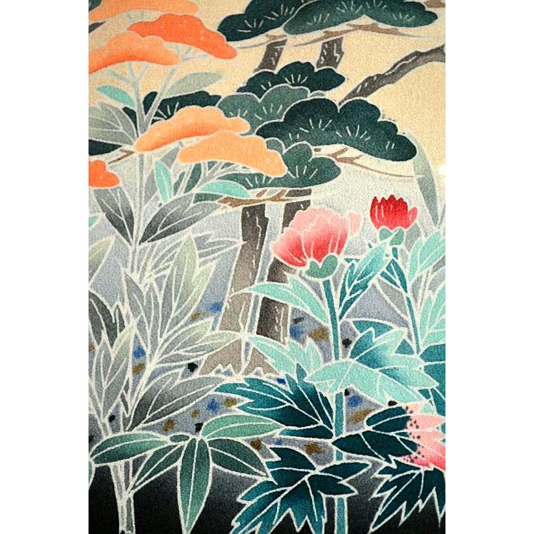 黒留袖 中古 着物 送料無料 最高峰 新品同様 十日町友禅作家・岡村蒼風 暈し染め 風景 花柄 比翼付身丈155.5ｃｍ 裄丈64.5ｃｍ 正絹 結婚式_14