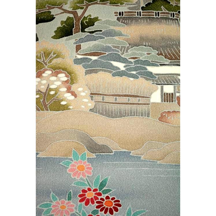 黒留袖 中古 着物 送料無料 最高峰 新品同様 十日町友禅作家・岡村蒼風 暈し染め 風景 花柄 比翼付身丈155.5ｃｍ 裄丈64.5ｃｍ 正絹 結婚式_15