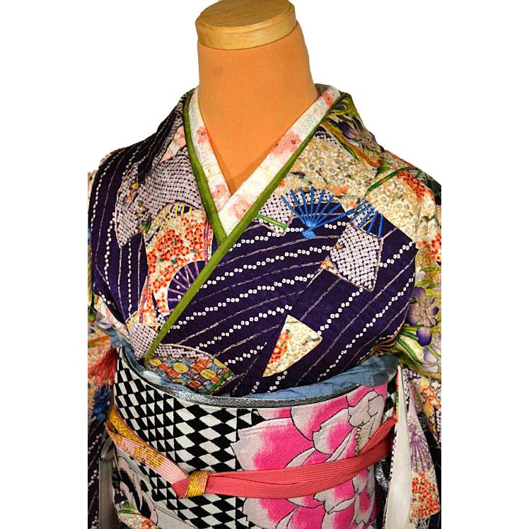 振袖 中古 着物 送料無料 最高峰 美品 創業460年・千總 金彩 扇面花文 