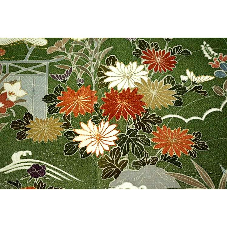 振袖 正絹 赤 ピンク 黄色 暈し 花束 桜 菊 牡丹 Lサイズ ki26389 美品 