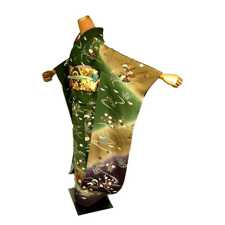 小紋 花更紗模様 落ち着きのある染色 縮緬 溜色 しまる K-3493 