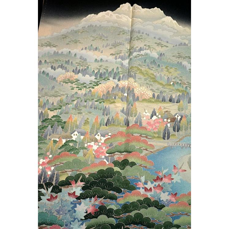 黒留袖 中古 着物 送料無料 最高峰 未使用品 十日町友禅作家・阿部佳雪 山水風景文 比翼付 身丈162.5ｃｍ 裄丈64ｃｍ 正絹 結婚式_11