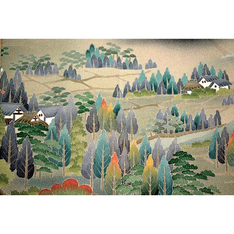 黒留袖 中古 着物 送料無料 最高峰 未使用品 十日町友禅作家・阿部佳雪 山水風景文 比翼付 身丈162.5ｃｍ 裄丈64ｃｍ 正絹 結婚式_15