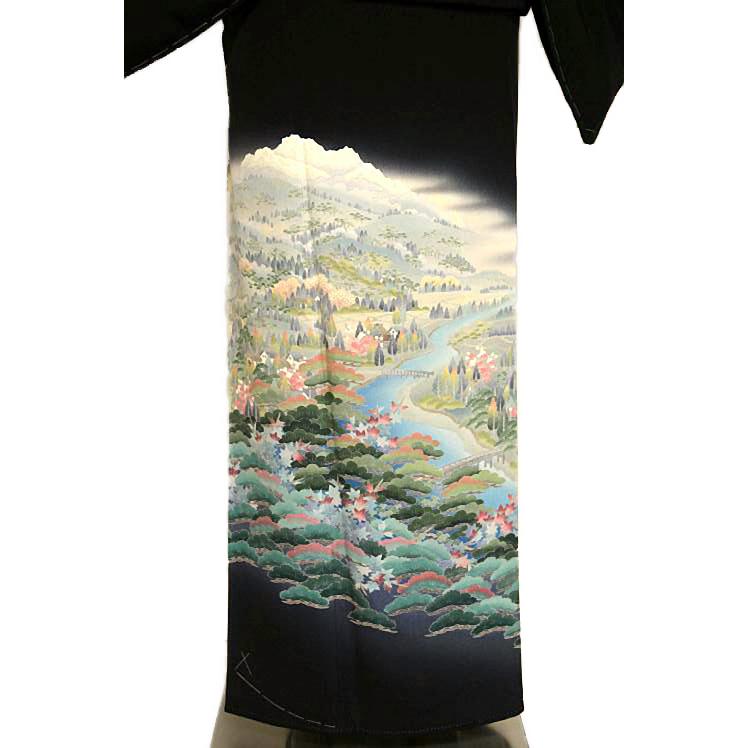 黒留袖 中古 着物 送料無料 最高峰 未使用品 十日町友禅作家・阿部佳雪 山水風景文 比翼付 身丈162.5ｃｍ 裄丈64ｃｍ 正絹 結婚式_2