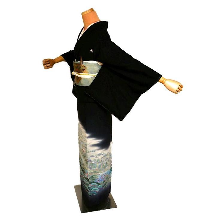 黒留袖 中古 着物 送料無料 最高峰 未使用品 十日町友禅作家・阿部佳雪 山水風景文 比翼付 身丈162.5ｃｍ 裄丈64ｃｍ 正絹 結婚式_3