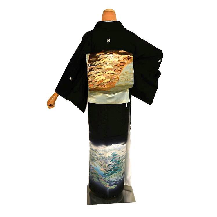 黒留袖 中古 着物 送料無料 最高峰 未使用品 十日町友禅作家・阿部佳雪 山水風景文 比翼付 身丈162.5ｃｍ 裄丈64ｃｍ 正絹 結婚式_4