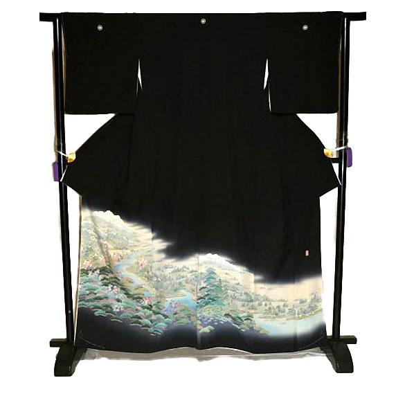 黒留袖 中古 着物 送料無料 最高峰 未使用品 十日町友禅作家・阿部佳雪 山水風景文 比翼付 身丈162.5ｃｍ 裄丈64ｃｍ 正絹 結婚式_5