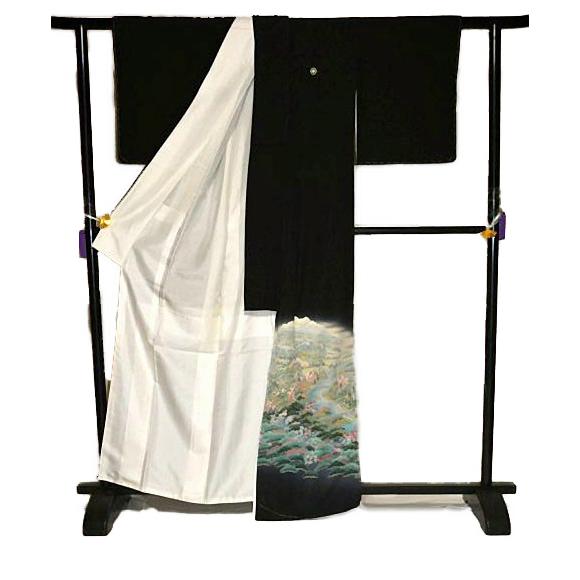 黒留袖 中古 着物 送料無料 最高峰 未使用品 十日町友禅作家・阿部佳雪 山水風景文 比翼付 身丈162.5ｃｍ 裄丈64ｃｍ 正絹 結婚式_6