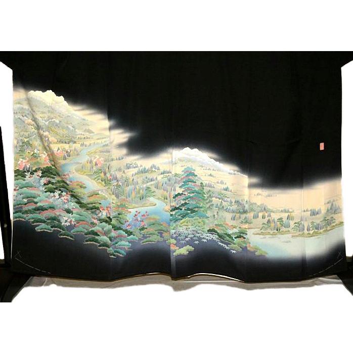 黒留袖 中古 着物 送料無料 最高峰 未使用品 十日町友禅作家・阿部佳雪 山水風景文 比翼付 身丈162.5ｃｍ 裄丈64ｃｍ 正絹 結婚式_7