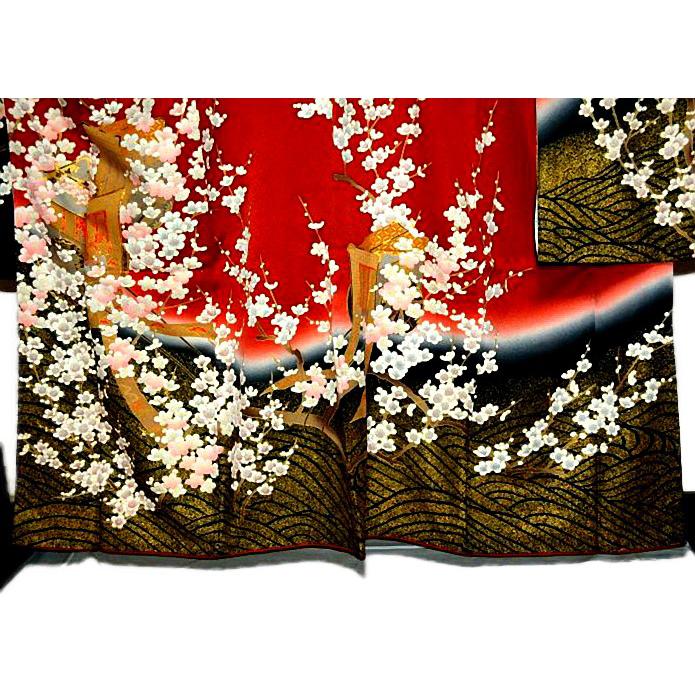 振袖 中古 着物 送料無料 最高級 新品同様 暈し染め 金彩 金駒シシュウ