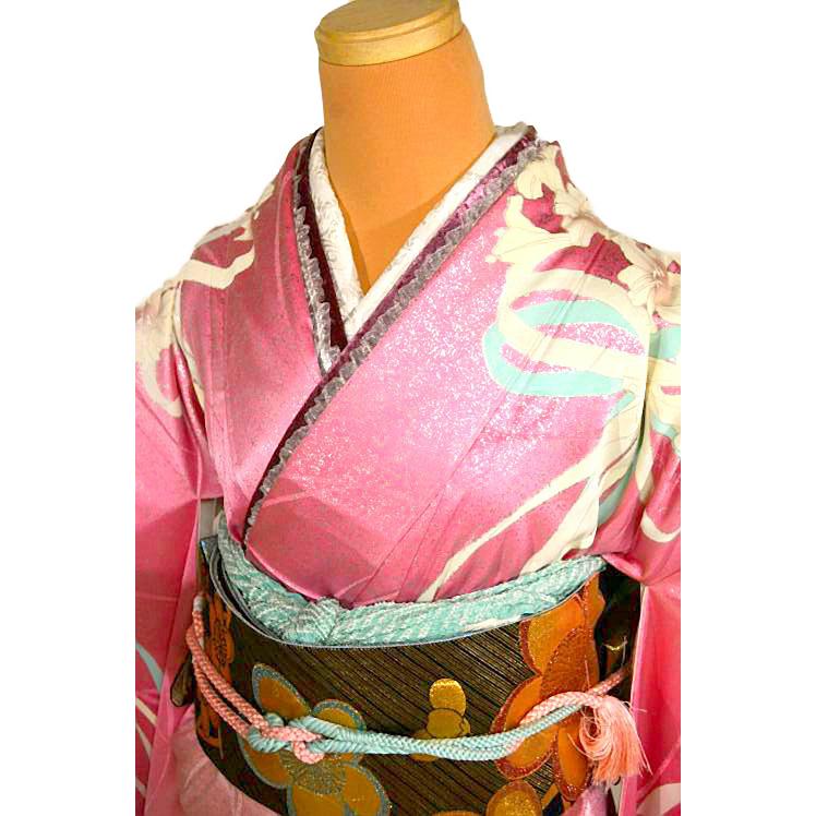 振袖・袋帯・長襦袢9点セット 中古 送料無料 最高級 美品 暈し染め 銀 