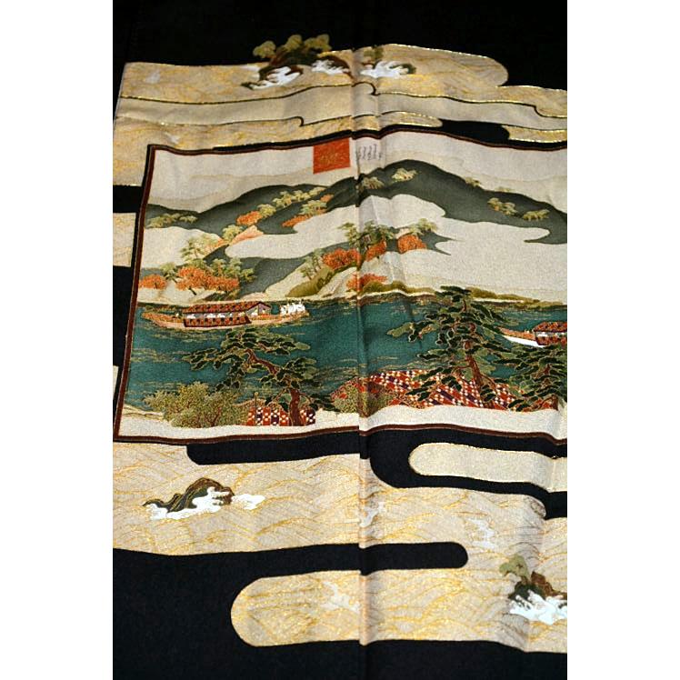 黒留袖 中古 着物 送料無料 最高峰 新品同様 京友禅作家・松尾光琳 本金箔 三船祭 比翼付き 身丈164cm 裄66cm 正絹 結婚式_11