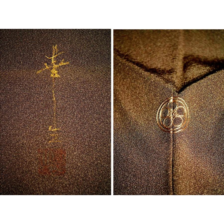 色留袖 中古 送料無料 最高級 未使用品 染色作家・安達華生 暈し染め 金彩 籬光琳椿 花柄 1つ紋 身丈155.5ｃｍ 裄丈65.5ｃm 正絹 結婚式_20