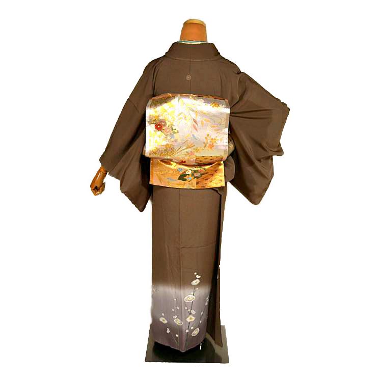 色留袖 中古 送料無料 最高級 未使用品 染色作家・安達華生 暈し染め 金彩 籬光琳椿 花柄 1つ紋 身丈155.5ｃｍ 裄丈65.5ｃm 正絹 結婚式_4
